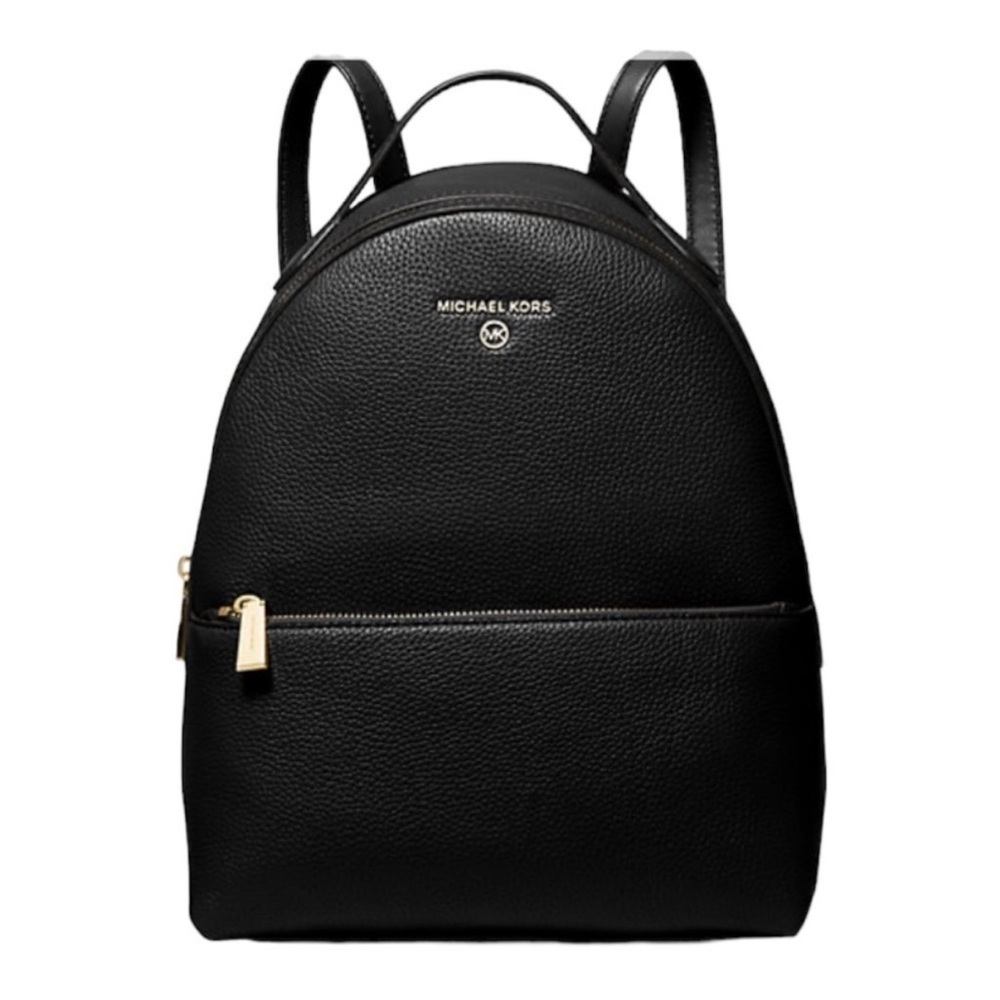 Michael Kors Black Pebbled Leather Backpack with Gold Hardware